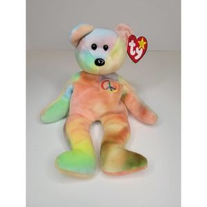 MWMT Vintage 1996 Tie Dye Peace the Bear Beanie Baby